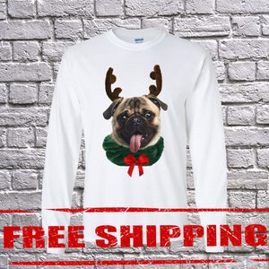 Funny Pug Ugly Christmas White Long Sleeve and T-shirt, Pug Funny Christmas shirt, PUG Longsleeve, Pug Sweater, Pug Christmas
