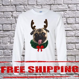 Family Funny Pug Ugly Christmas White Long Sleeve and T-shirt, Pug Funny Christmas shirt, PUG Longsleeve, Pug Sweater, Pug Christmas image 2