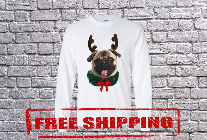 Family Funny Pug Ugly Christmas White Long Sleeve and T-shirt, Pug Funny Christmas shirt, PUG Longsleeve, Pug Sweater, Pug Christmas image 2