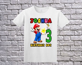 Mario Birthday Shirt, Super Mario Birthday T-Shirt, Mario Name Age, Custom Mario Shirt, Personalized  Mario Apparel, Mario Birthday Party