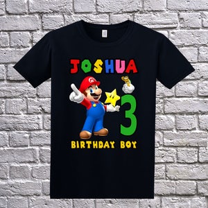 Super Mario shirt, Super Mario Birthday T-Shirt, Mario Name Age, Custom Mario Shirt, Personalized Super Mario Apparel, Mario Birthday Party