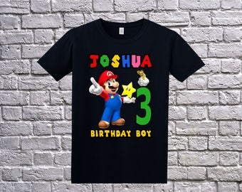 Super Mario shirt, Super Mario Birthday T-Shirt, Mario Name Age, Custom Mario Shirt, Personalized Super Mario Apparel, Mario Birthday Party