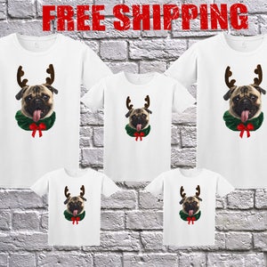 Family Funny Pug Ugly Christmas White Long Sleeve and T-shirt, Pug Funny Christmas shirt, PUG Longsleeve, Pug Sweater, Pug Christmas image 1