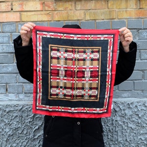 Small square silk buffalo plaid scarf Lumberjack plaid hair neck scarf Silk neckerchief head bandana