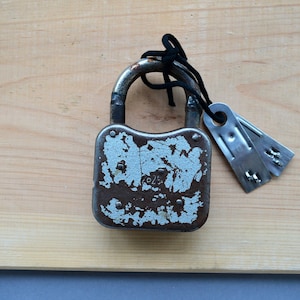 Rusty heavy padlock Door metal lock with key Pad lock Rustic Old Barn Decor