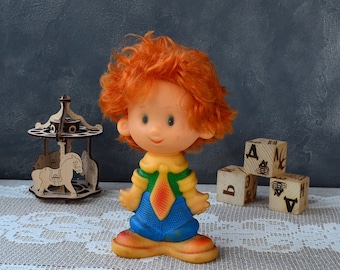 Collectible Dunno red hair rubber figure Neznayka figurine cartoon character Cute boy Squeak Fairy tale character Baby shower gift