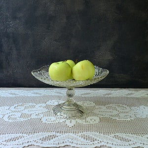 Clear glass serving pedestal dish Round footed candy bowl Candy vase Berry bowl Pressed glass Trinket bowl Farmhouse kitchen rustic home
