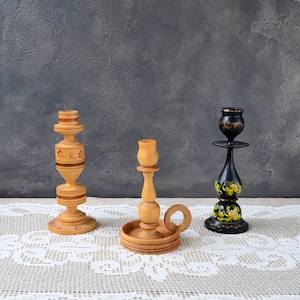 Wooden retro carved candlestick Wood candle holder with handle Single floral candlestick Taper candle holder Rustic home Mantel decor