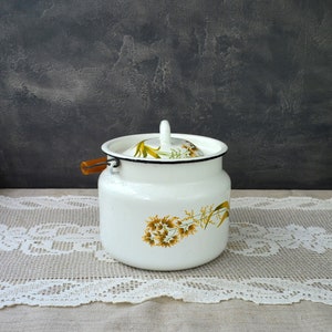 Small enamel milk can Dairy Farm Milk canister Cream can Milk jug Milk pail Milk churn Kitchen storage Rustic flower vase