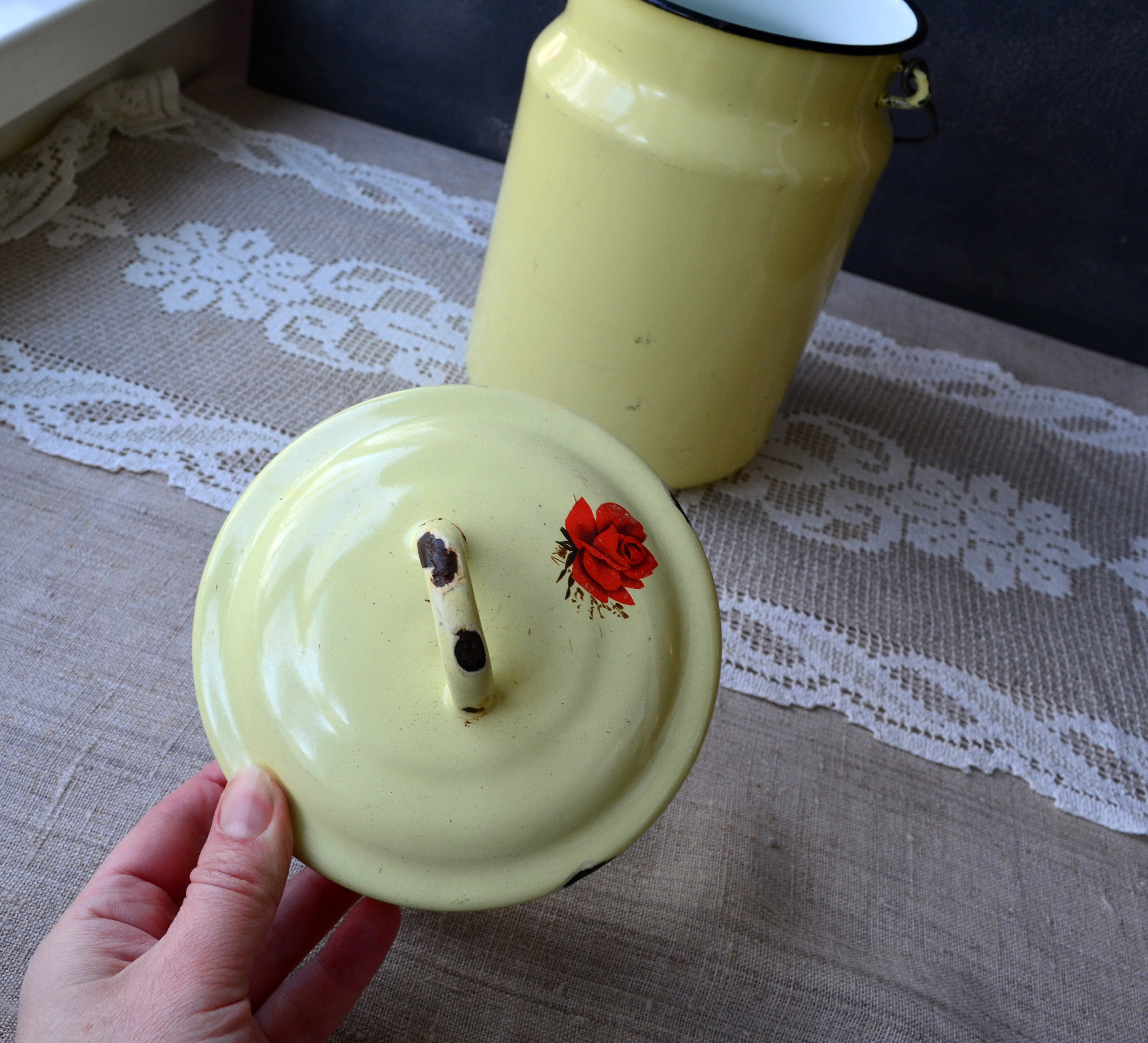 Yellow enamel milk can Milk jug Milk churn Milk canister Retro Etsy
