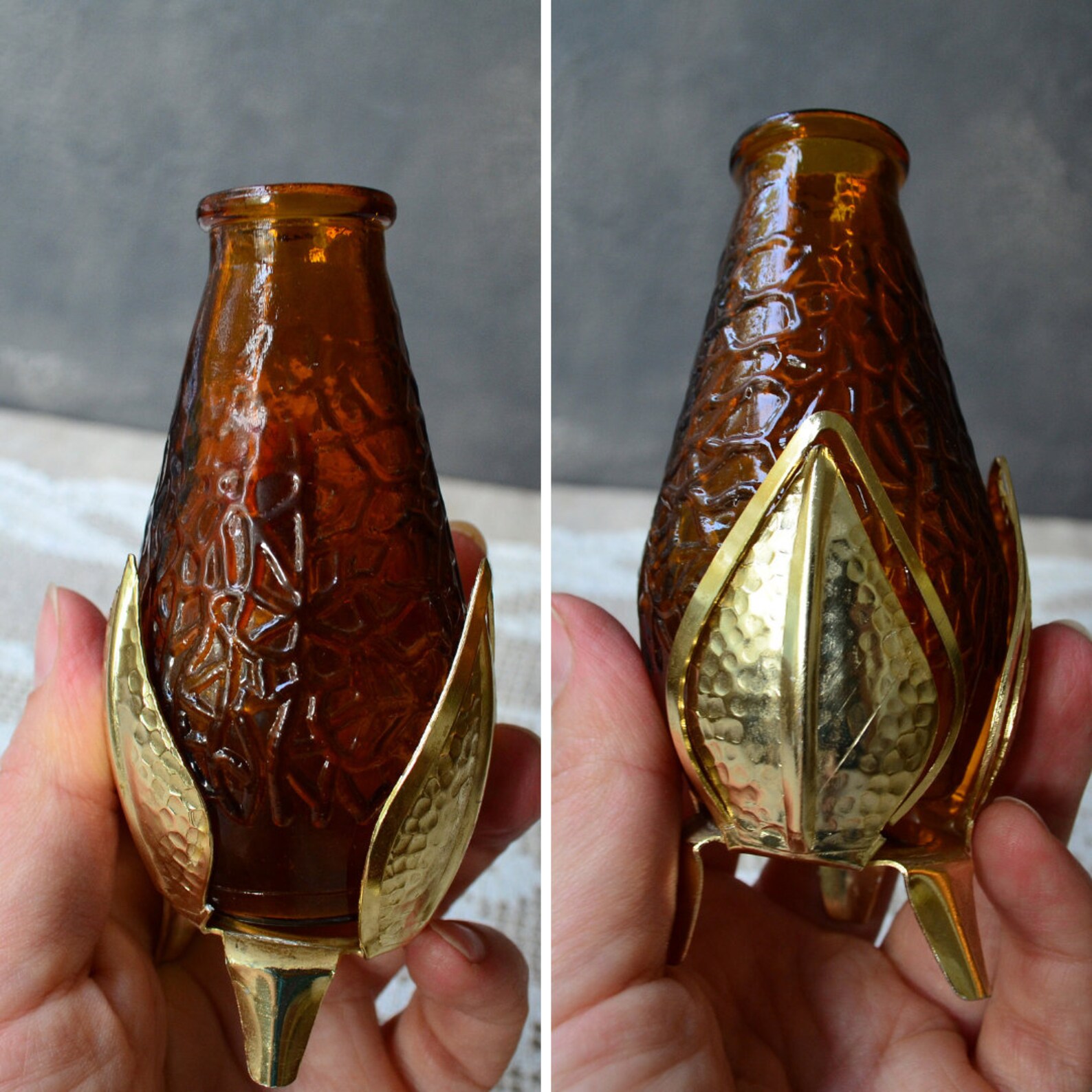 Set of 3 Small amber brown glass vase Flower decorative vase Etsy