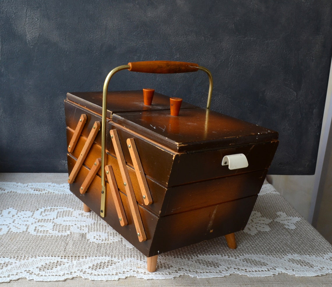 Large Wooden Sewing Box Craft Organizer Accordion Box With Etsy