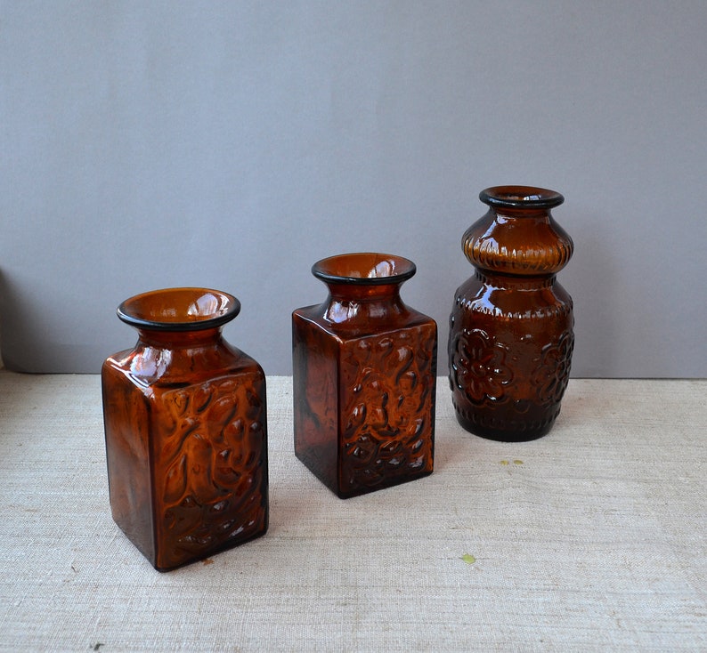 Amber brown glass decorative flower vase Medium single bud Etsy