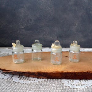 Set of 4 Clear glass tiny bottle Small bottle with lid Miniature medical bottle Potion bottle Measuring pharmacy jar Display bottle Science