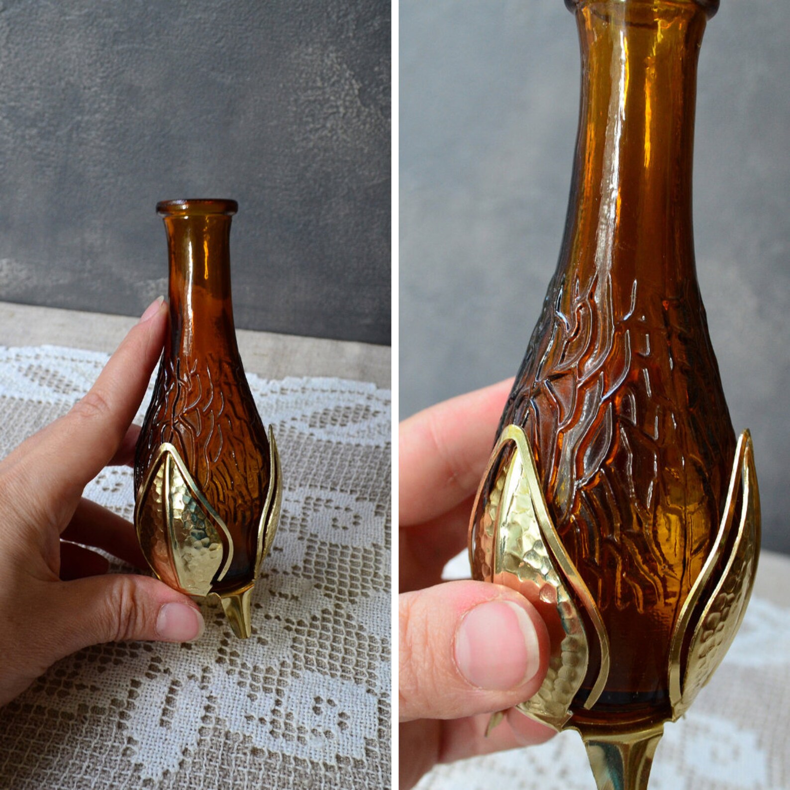 Set of 3 Small amber brown glass vase Flower decorative vase Etsy