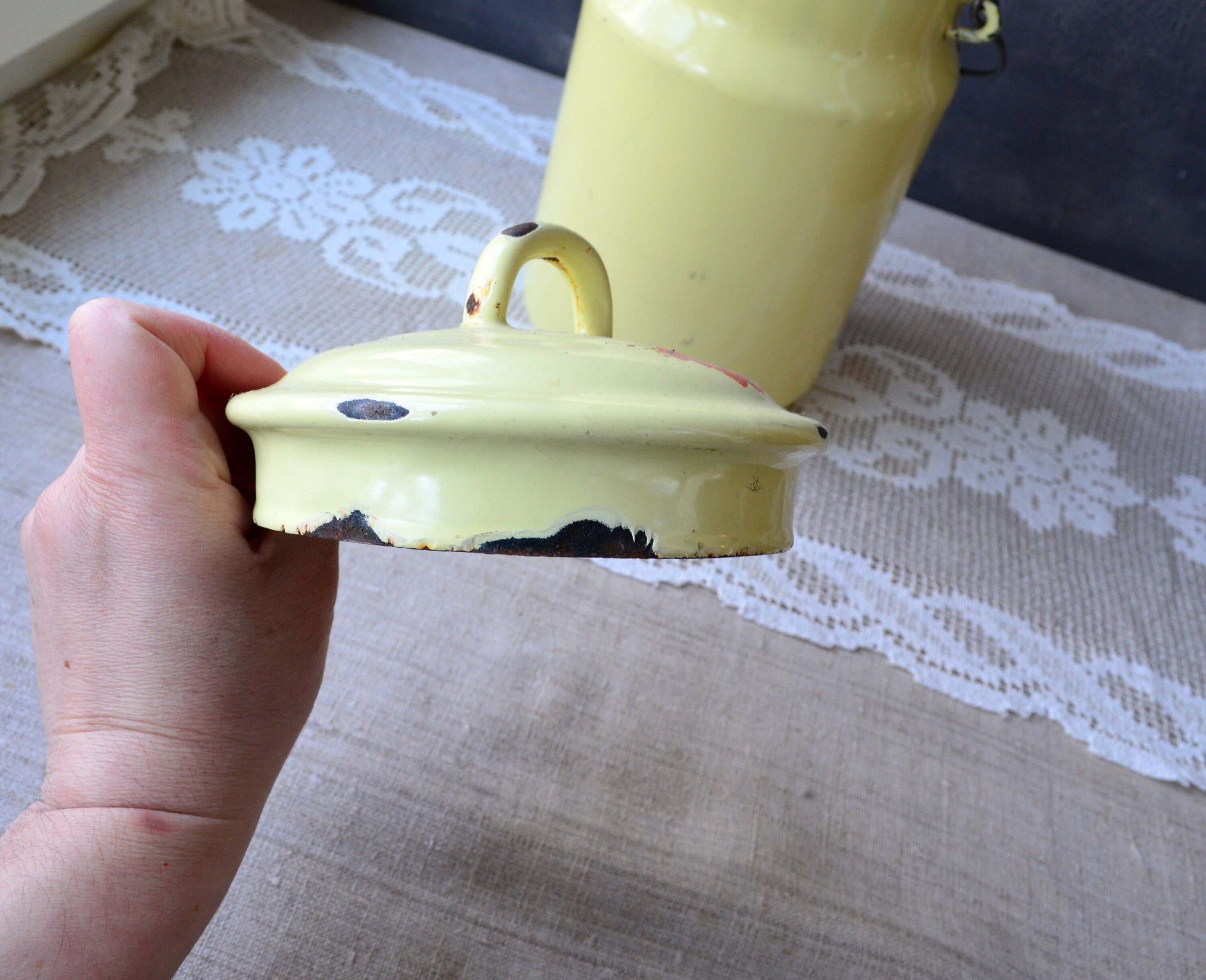 Yellow enamel milk can Milk jug Milk churn Milk canister Retro Etsy