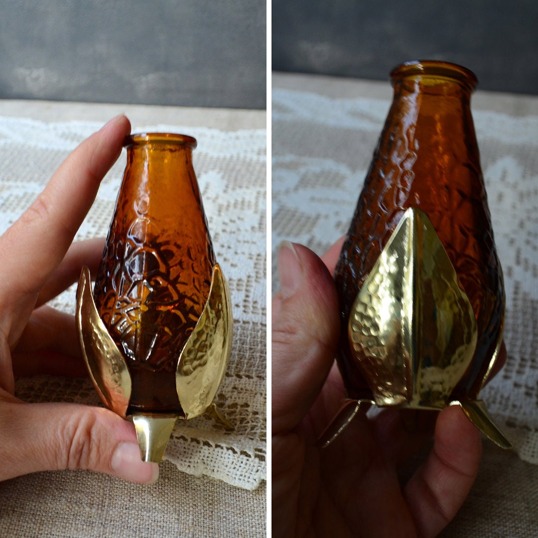 Set of 3 Small amber brown glass vase Flower decorative vase Etsy