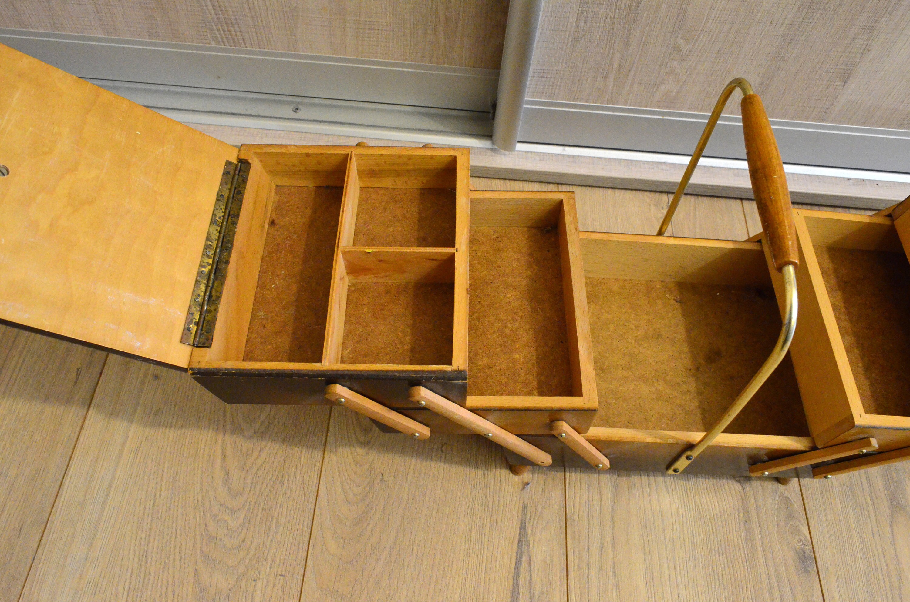 Large wooden sewing box Craft organizer Accordion box with Etsy