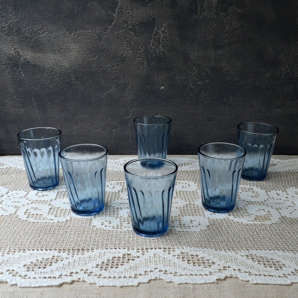 Lot de 6 verres à eau bleus Verres à jus de limonade Gobelet rétro Verres à liqueur Cuisine de ferme Cottagecore