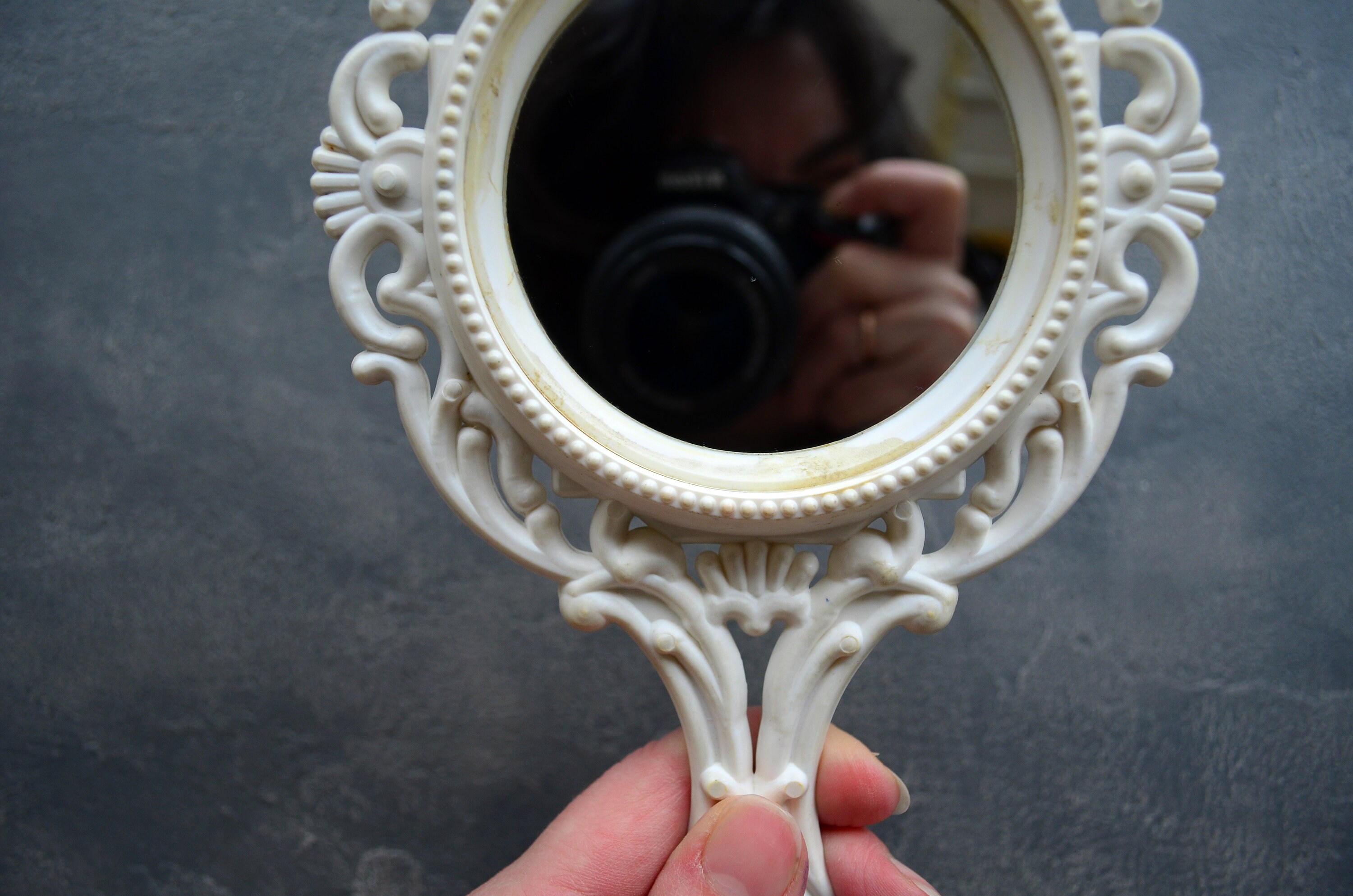 Small round ornate mirror plastic frame Filigree makeup vanity Etsy