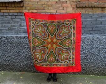Large square japan scarf Lightweight wool scarf paisley print Shoulder wrap Festival bohemian shawl Warm cover up Gypsy shawl