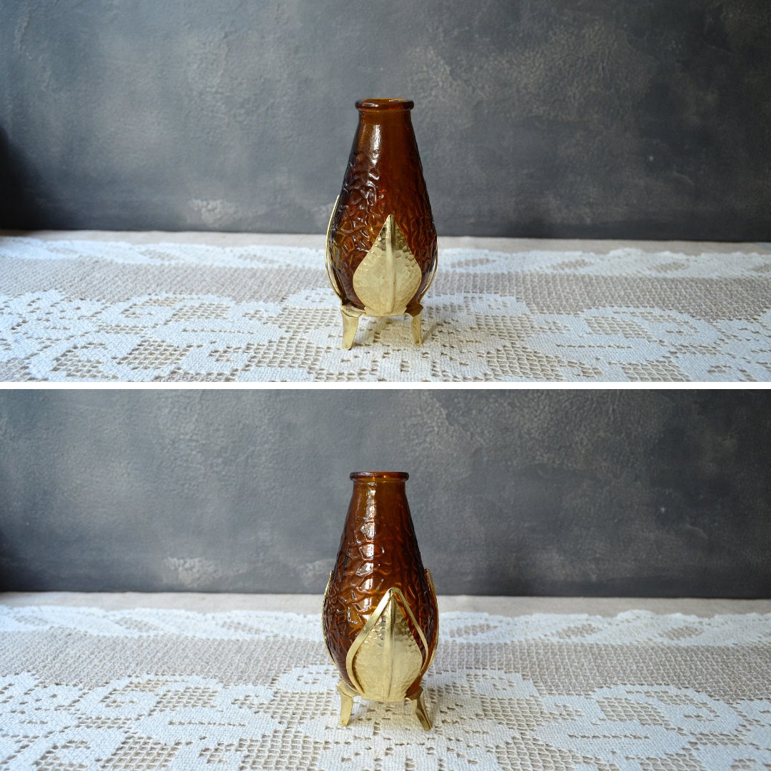 Set of 3 Small amber brown glass vase Flower decorative vase Etsy