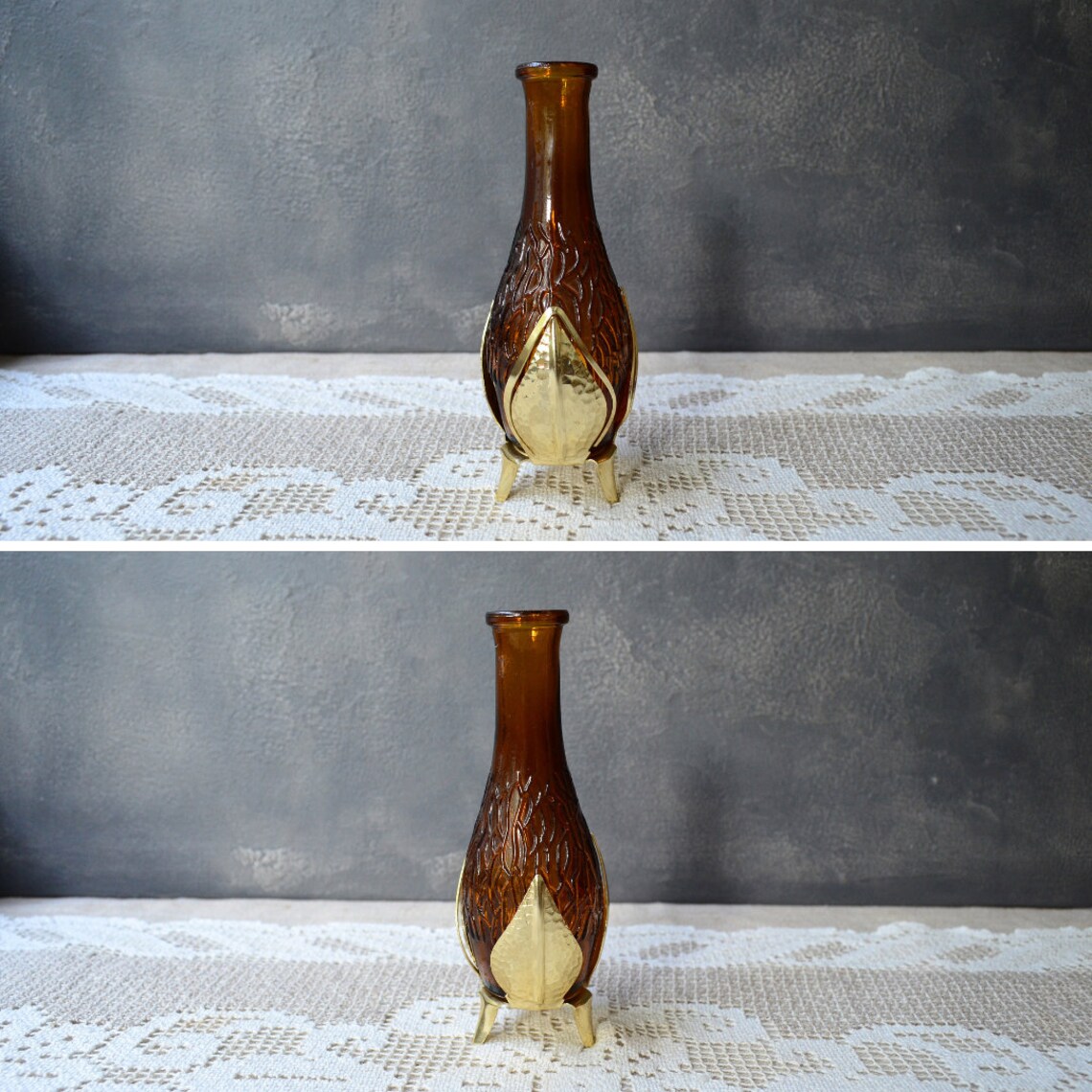 Set of 3 Small amber brown glass vase Flower decorative vase Etsy