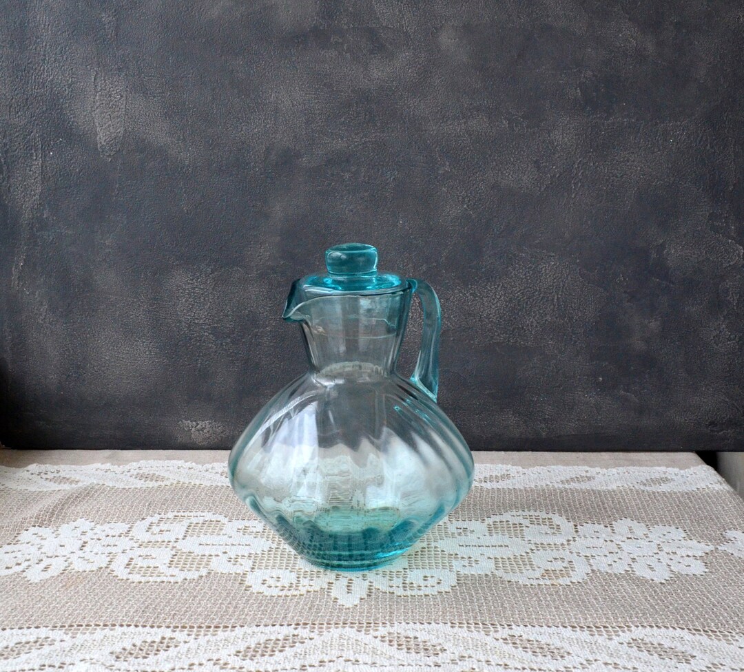 Light Blue Glass Pitcher With Lid Lemonade Cocktail Pitcher Water ...