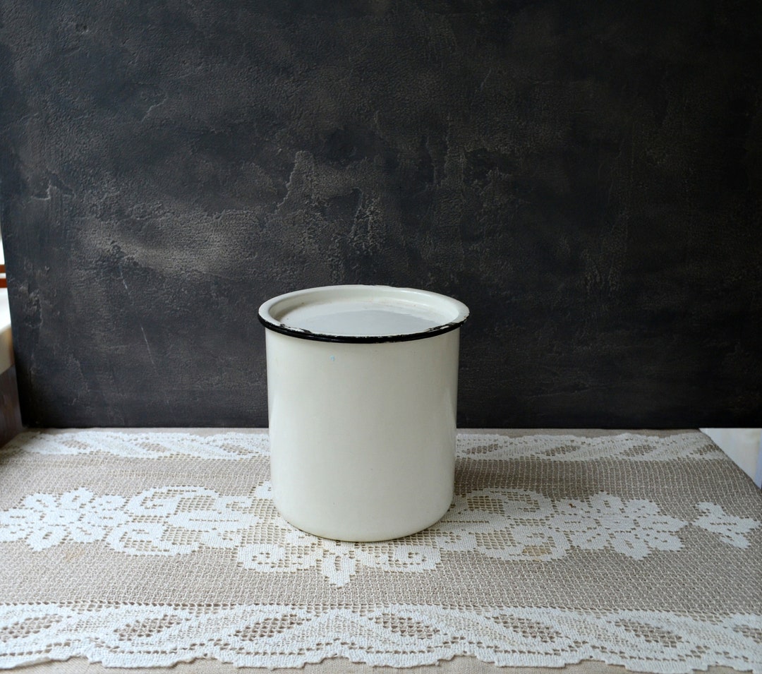 White Enamel Container With Lid Enamel Storage Bin Kitchen Storage