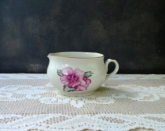 Jarra de cerámica rosa y blanca, pequeña jarra para leche, jarra para crema, jarabe para café y té, decoración rústica para cocina de granja.