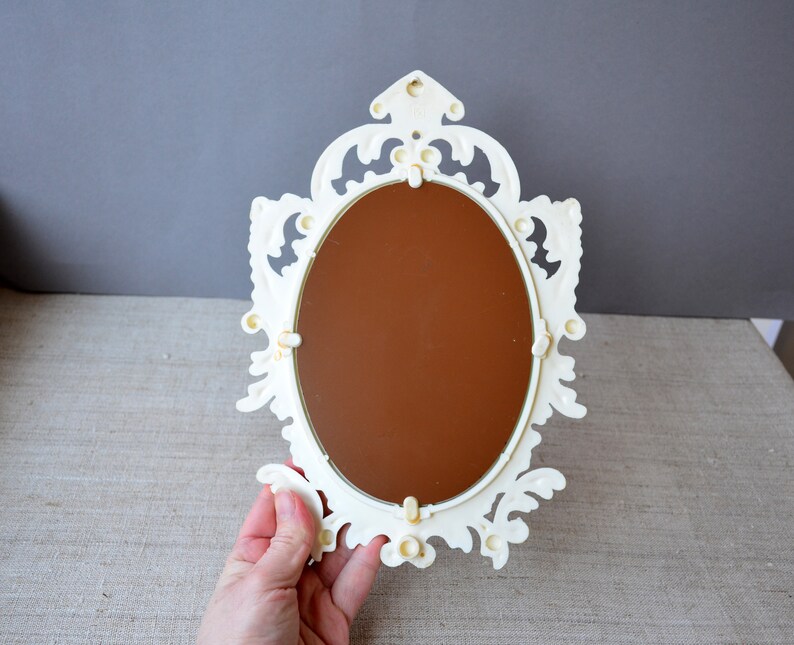 Small oval ornate mirror plastic frame Filigree makeup vanity Etsy