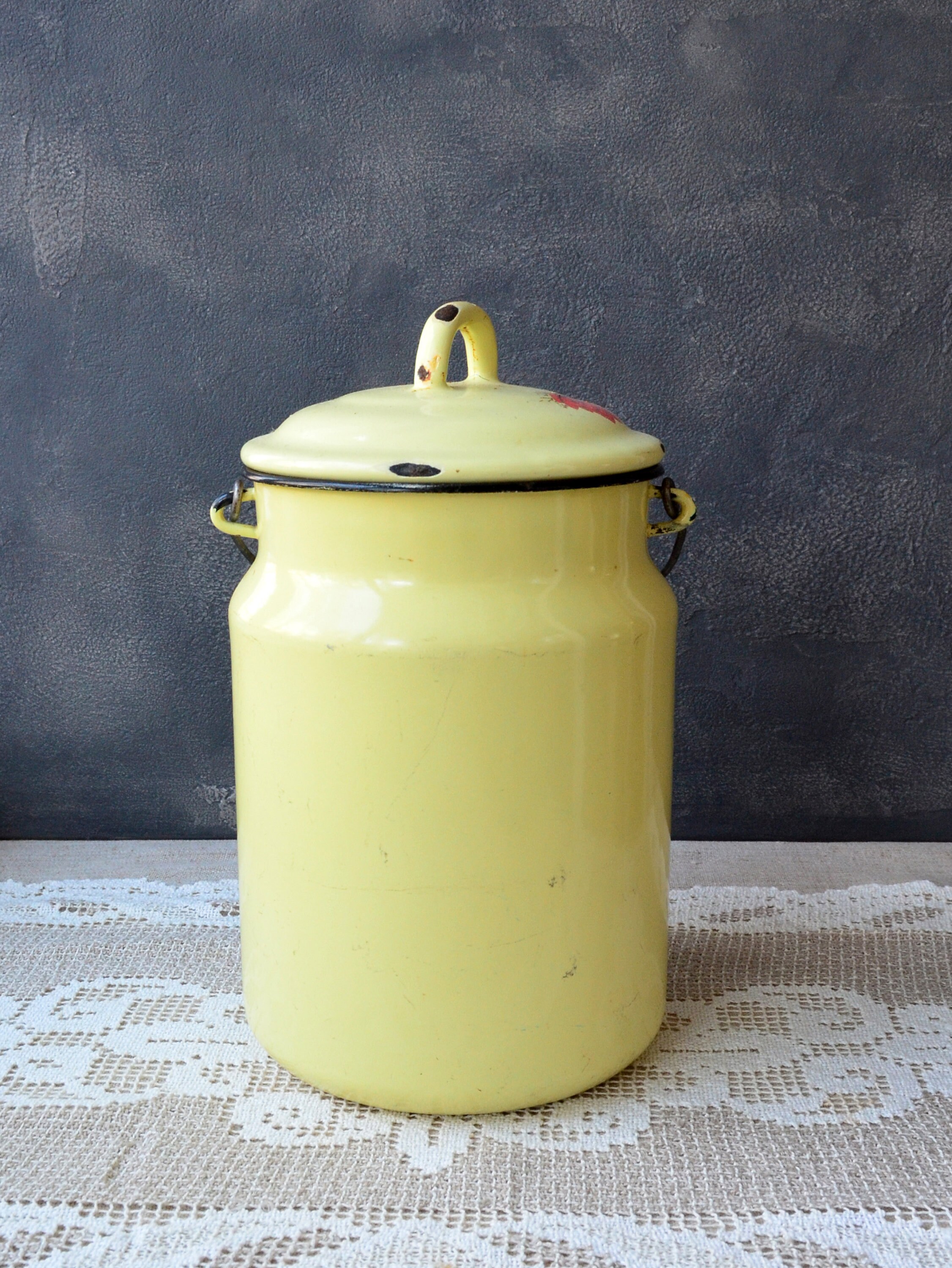 Yellow enamel milk can Milk jug Milk churn Milk canister Retro Etsy