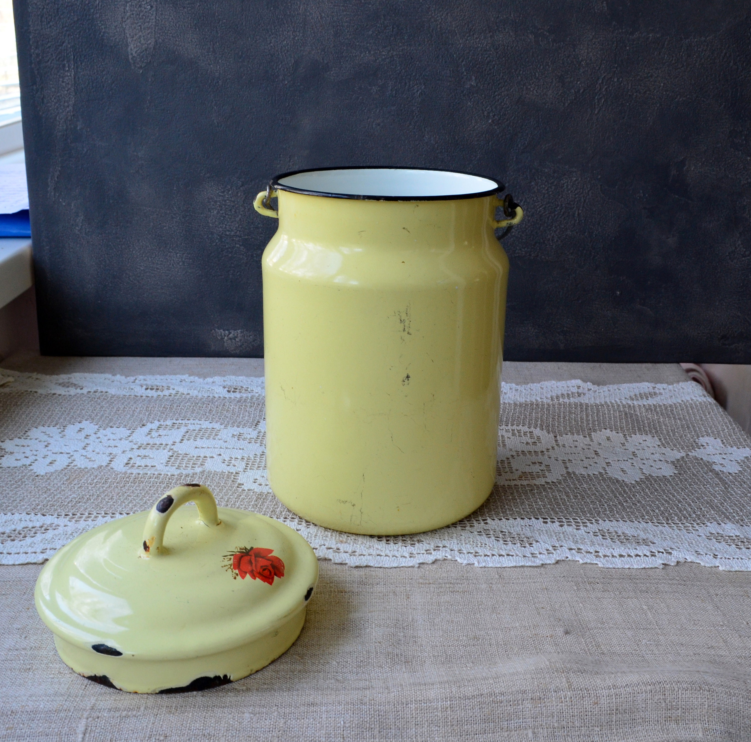 Yellow enamel milk can Milk jug Milk churn Milk canister Retro Etsy