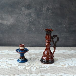 Retro Glazed ceramic candlestick Candle holder with handle Single floral candlestick Taper candle holder Rustic home Mantel decor