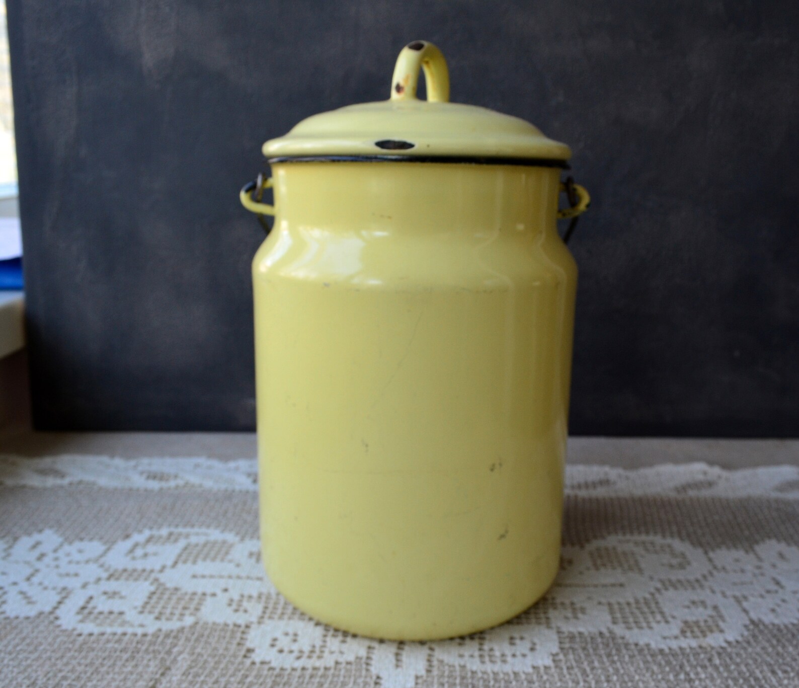 Yellow enamel milk can Milk jug Milk churn Milk canister Retro Etsy