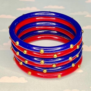 Vintage 1980s Plastic Bangles with Metal Studs - Set of 6 - Bangle Stack Spacers