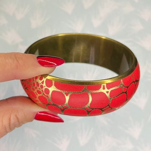Vintage Red Metal Bangle Bracelet Gold Tone Statement Bracelet Retro Jewelry