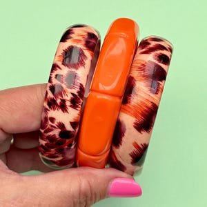 Conjunto de 3 brazaletes vintage marrones, brazalete de leopardo de los años 80 naranja