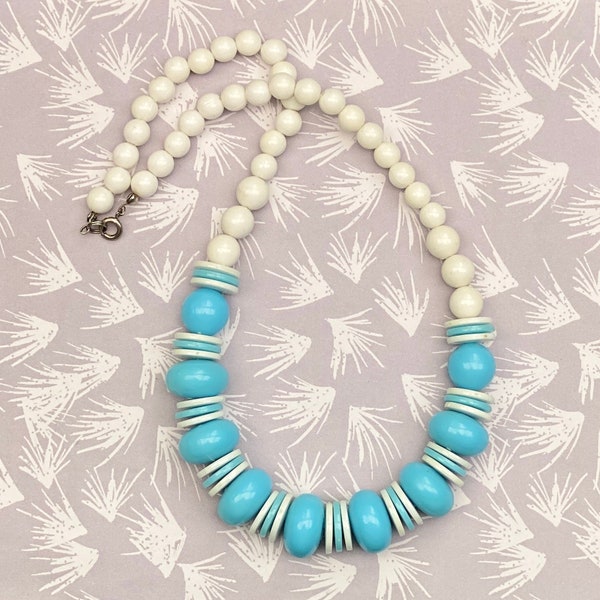 Vintage Blue White necklace l Mid-Century jewelry