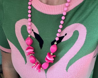 Vintage seventies Necklace PINK Necklace, Pink Beads Necklace, Plastic Beads Necklace, Retro Necklace, Rockabilly Necklace