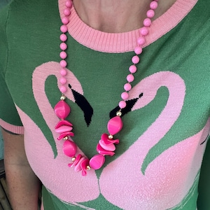 Vintage seventies Necklace PINK Necklace, Pink Beads Necklace, Plastic Beads Necklace, Retro Necklace, Rockabilly Necklace