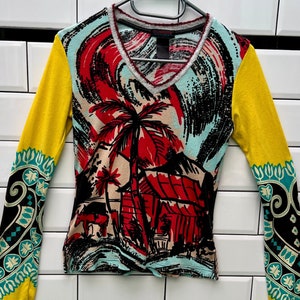 Vintage Custo Barcelona Top, 90s flared sleeve shirt