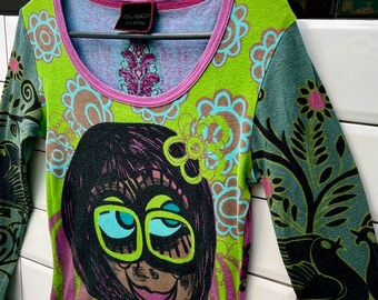 00s y2k CUSTO BARCELONA 人物柄 カットソー Y2K Custo Barcelona Vintage Top / Graphic Print Pop Art