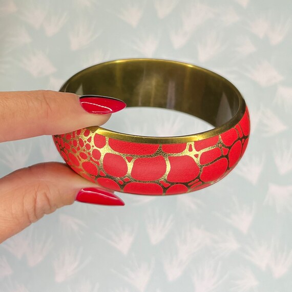 RED Bangle, Red Gold Bangle, Reptile print Bangle… - image 2