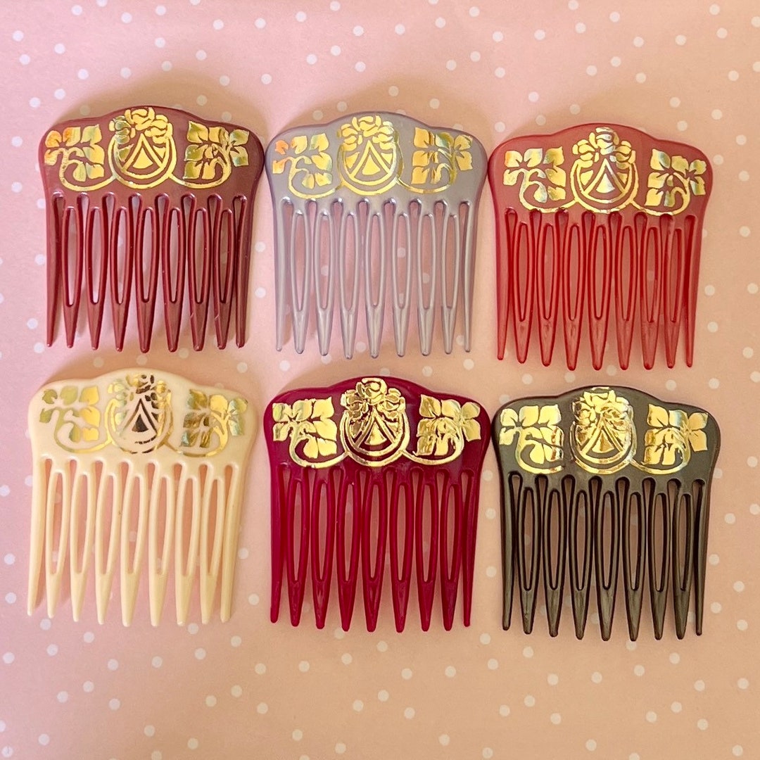 Art Deco Hair Side Combs, Plastic Hair Clips 1980s Etsy