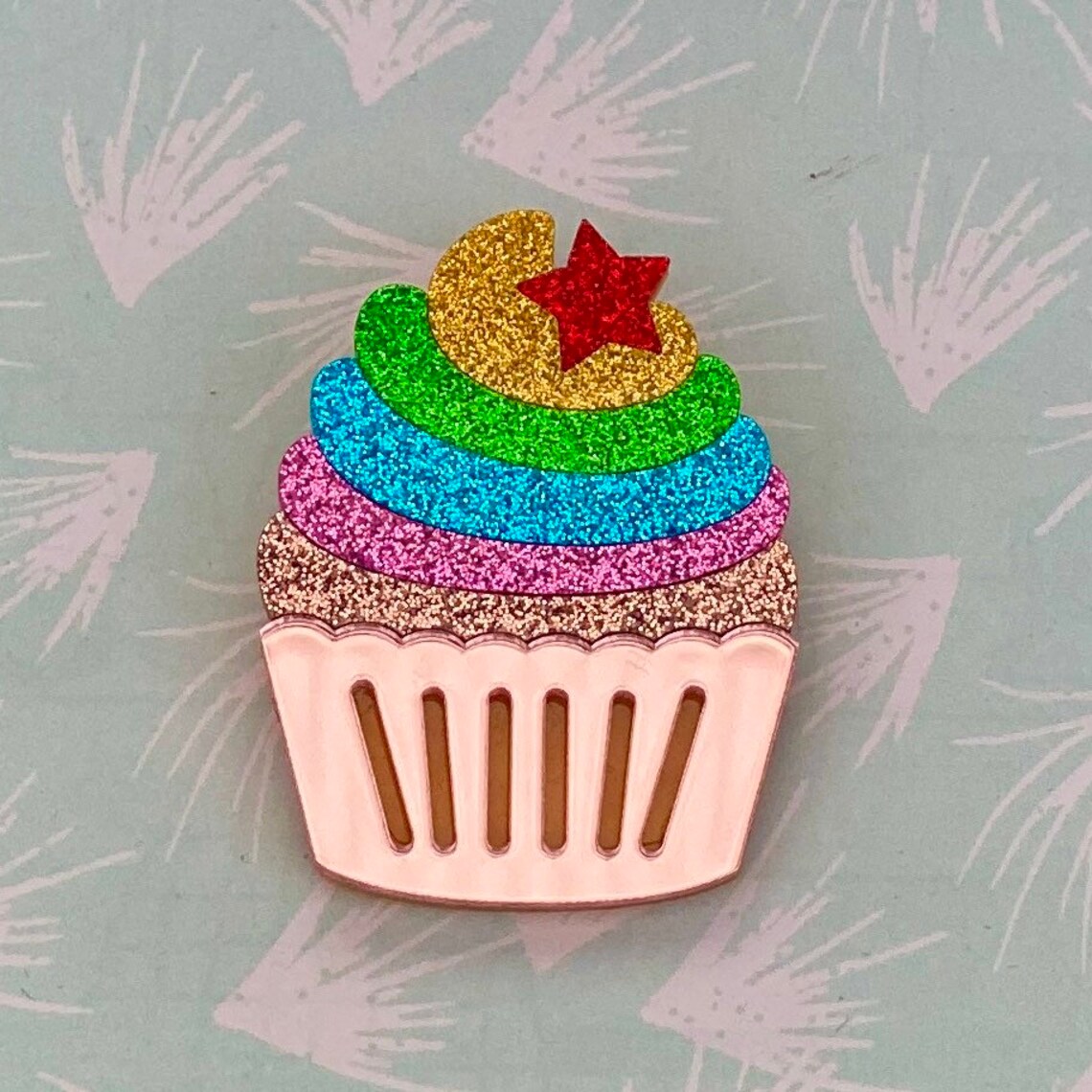 Cupcake Brooch Rainbow Cupcake Brooch Cupcake Glitter Etsy Nederland