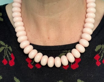Pink Bead Necklace Retro, Rockabilly Necklace Mid-Century