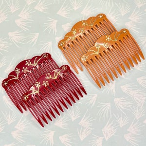 Rhinestone Flowers plastic hair comb set of 2, Vintage Plastic Western side comb