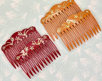 Rhinestone Flowers plastic hair comb set of 2, Vintage Plastic Western side comb