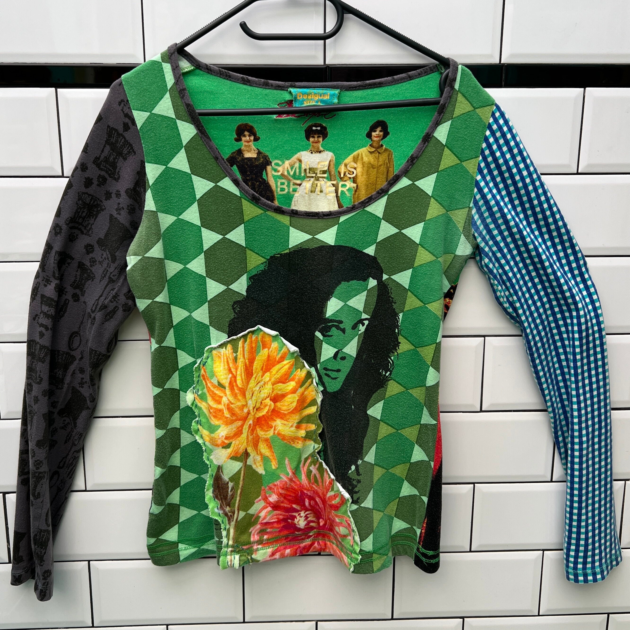 Top Long Desigual En Zipfelt Turquoise à Motif Fleurs - Taille L, Occasion En Très Bon état